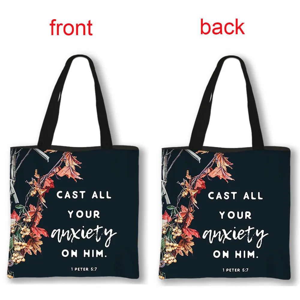 Christian Bible Verse Print Handbag God He Will Sustain You Lady Shopping Fashion Shoulder Bag Girl Travel Tote Bag Gift