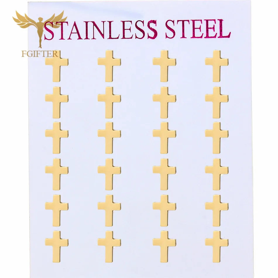 12 Pairs Pack Stainless Steel Earrings Set Cross Jesus Ear Studs Piercing Jewelry Wholesale Christian Catholicism Accessories