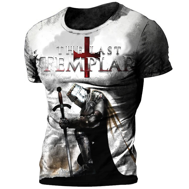 Templar 3D Printed Jesus Christ Cross Men's Retro Street Oversized Casual Loose Comfortable Round Neck Short Sleeve T-shirt Tops