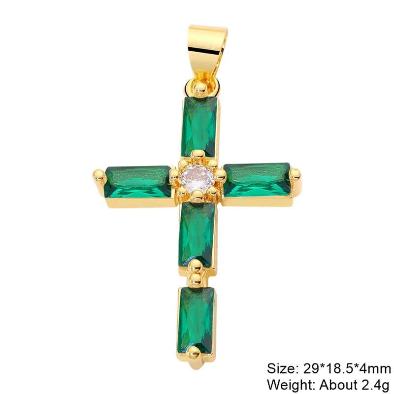 18K Real Gold Plated Enamel Cubic Zirconia Christian Cross Charms For DIY Religious Christmas Pendant Rosary Jewelry Making
