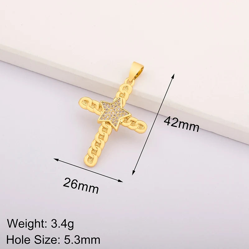 New Retro Christian Jesus Cross Pendant DIY Necklace For Women Copper Shiny Zircon Charms Jewelry Making Supplies Accessories