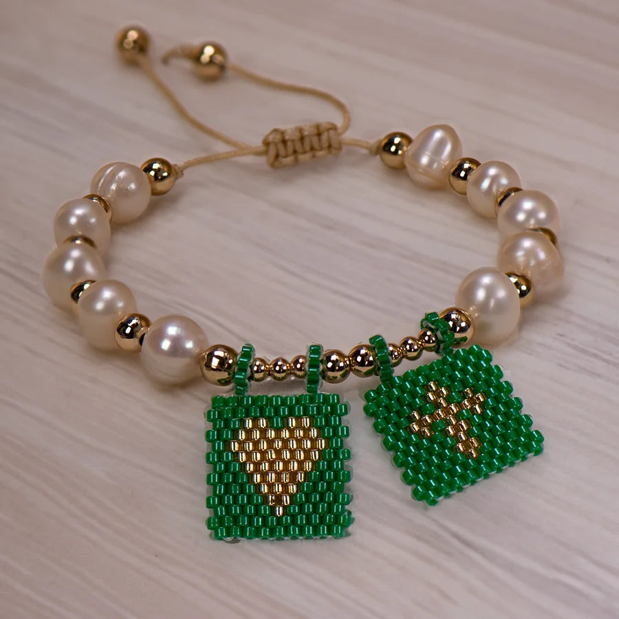 Woven Pearl Cross Heart Bracelet Beaded Miyuki Boho Christian Religious Charm Jewelry Womens 2025 um Fashion Love Blessing Gift