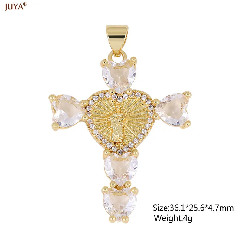 Luxury Natural Zircon Cross Talisman Charms 18k Gold Plated Pendants For Women Necklaces DIY Jewelry Making Accessories