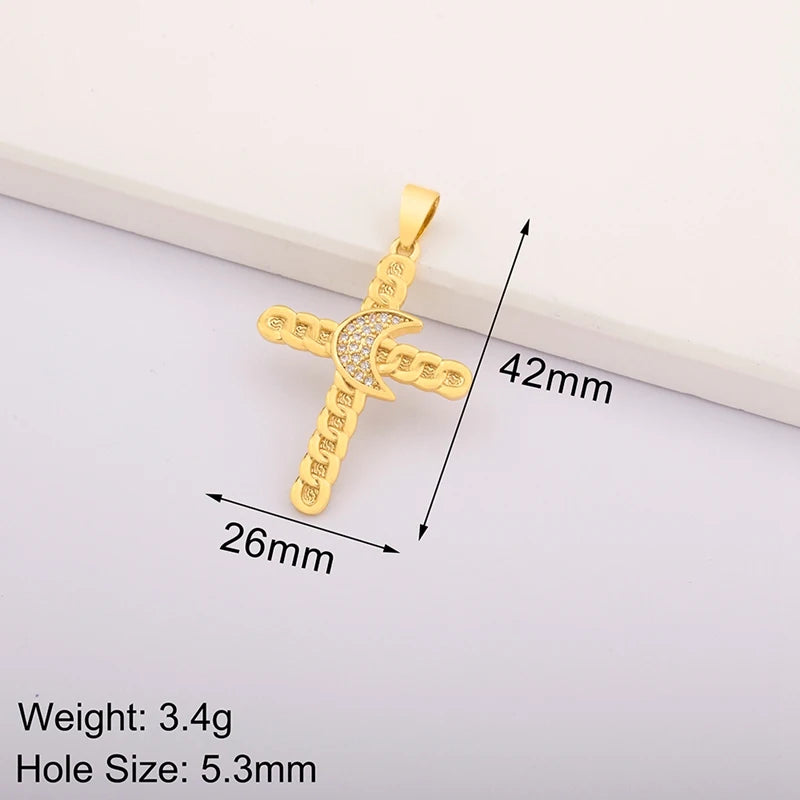New Retro Christian Jesus Cross Pendant DIY Necklace For Women Copper Shiny Zircon Charms Jewelry Making Supplies Accessories