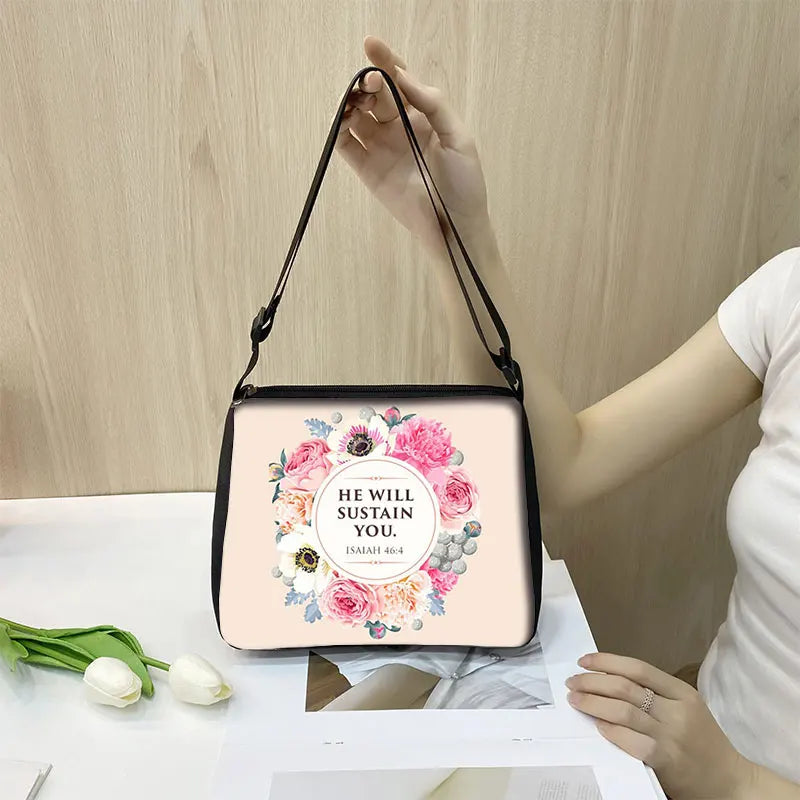 Christian Bible Verse Shoulder Bags He Will Sustain You Women Handbags Casual Clutch Travel Bag Religious Purse Holder Bags Gift