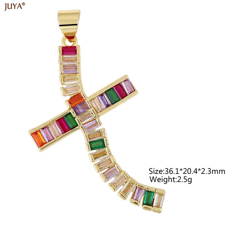 Luxury Natural Zircon Cross Talisman Charms 18k Gold Plated Pendants For Women Necklaces DIY Jewelry Making Accessories