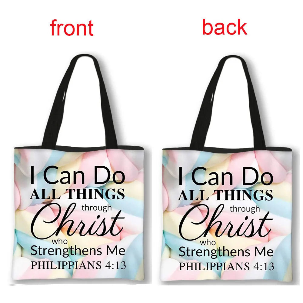 Christian Bible Verse Print Handbag God He Will Sustain You Lady Shopping Fashion Shoulder Bag Girl Travel Tote Bag Gift
