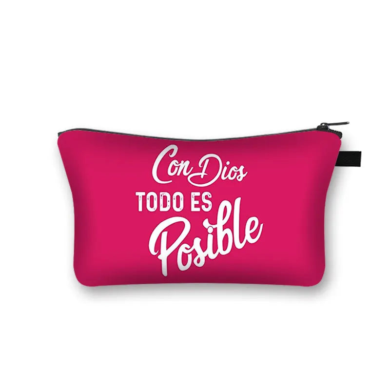 Christian Bible Verse in Spanish Cosmetic Case Con Dios Todo Es Posible Makeup Bag Dios Es Amor Beauty Bag Wash Bag Cosmetic Bag