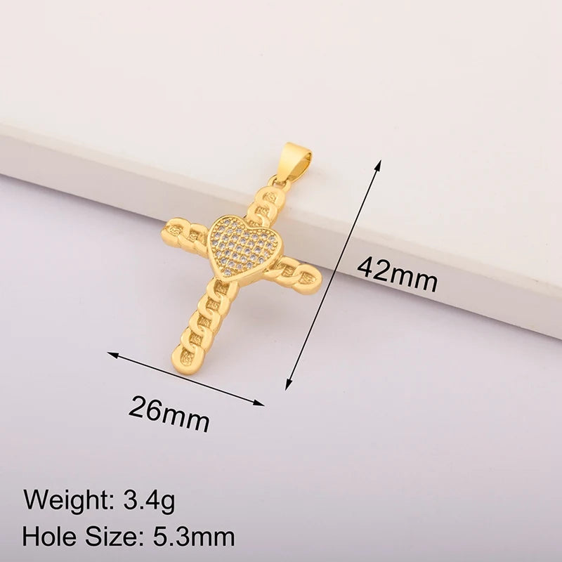 New Retro Christian Jesus Cross Pendant DIY Necklace For Women Copper Shiny Zircon Charms Jewelry Making Supplies Accessories