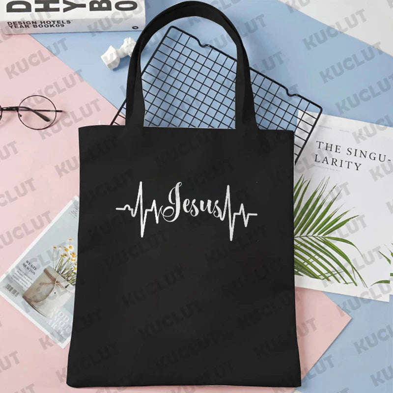 Faith Print Shopping Bag Tote Handbag Shopper Recycle Bag Reusable Tote Jesus Fashion Casual Handbag Purse Travel Beach Totes