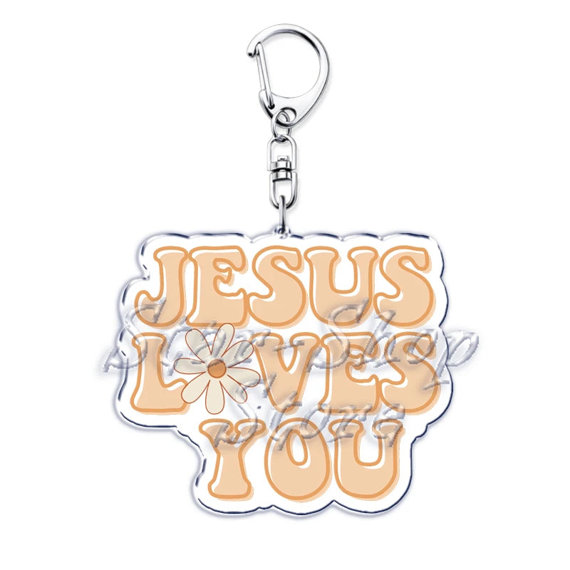 Jesus Loves You Letter Keychains Christian God Bible Quote Keyring for Accessories Bag Pendant Key Chain Jewelry Fans Lover Gift