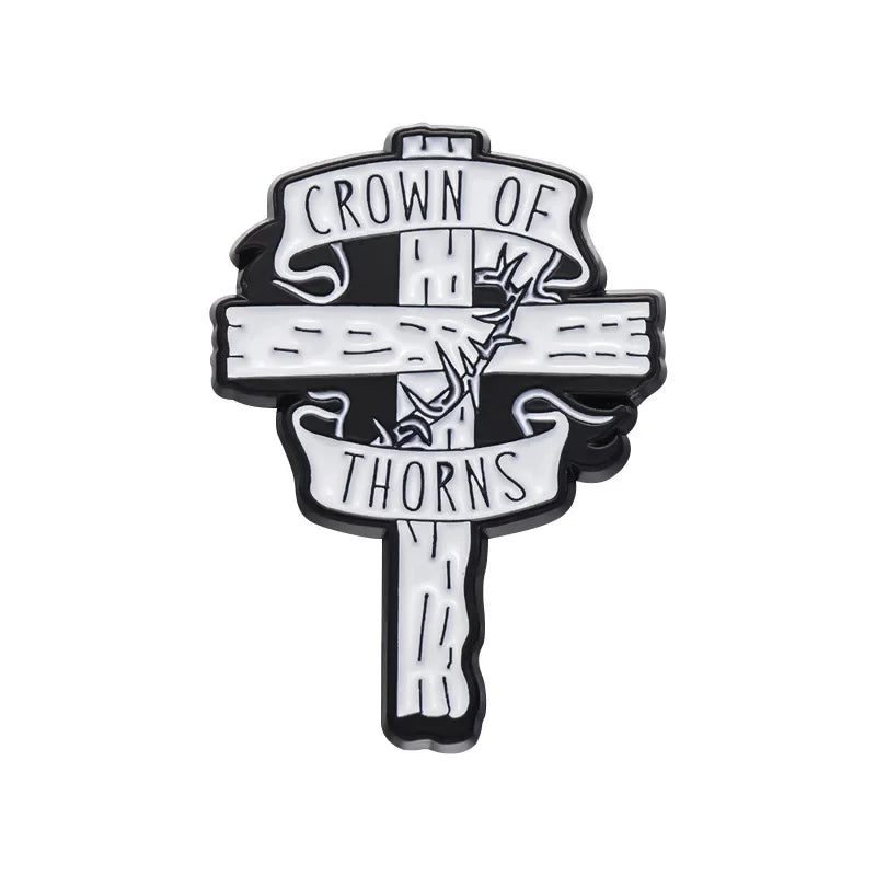 Christian Cross Enamel Pins Jesus Crown Of Thorns Brooches Backpack Clothes Shirt Lapel Badges Punk Gothic Bags Pin Accessories