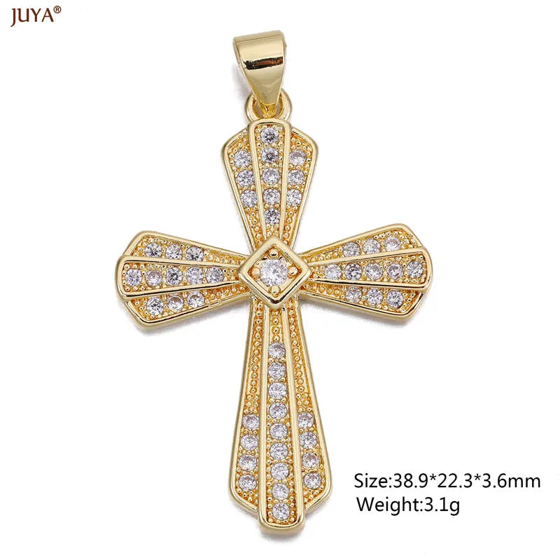Luxury Natural Zircon Cross Talisman Charms 18k Gold Plated Pendants For Women Necklaces DIY Jewelry Making Accessories