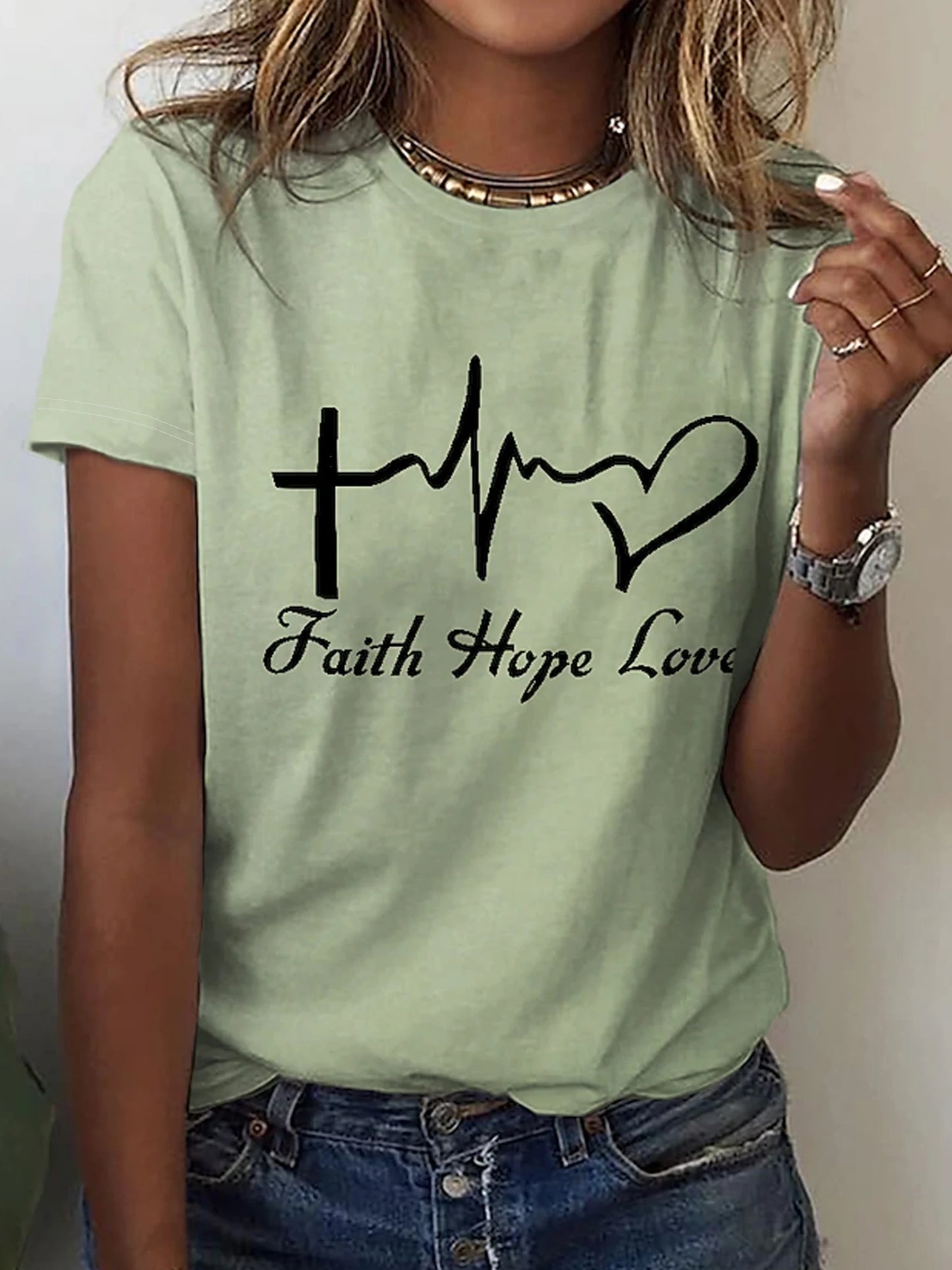 Letter Print T-shirt, Casual Crew Neck Short Sleeve Top for Spring & Summer, Women's Clothing