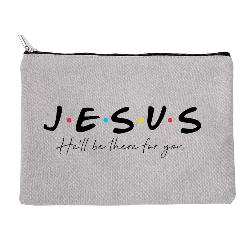 Jesus He Will Be There for You Make Up Organizer Canvas Cosmetic Bag for Women  Pencil Pouch Bag Christian Holiday Female Gifts