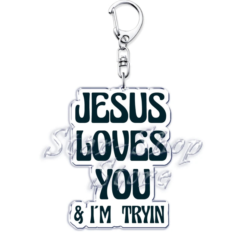 Jesus Loves You Letter Keychains Christian God Bible Quote Keyring for Accessories Bag Pendant Key Chain Jewelry Fans Lover Gift