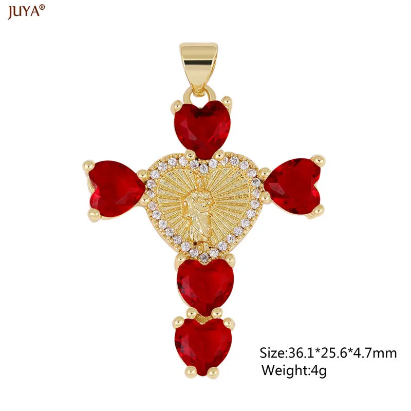Luxury Natural Zircon Cross Talisman Charms 18k Gold Plated Pendants For Women Necklaces DIY Jewelry Making Accessories