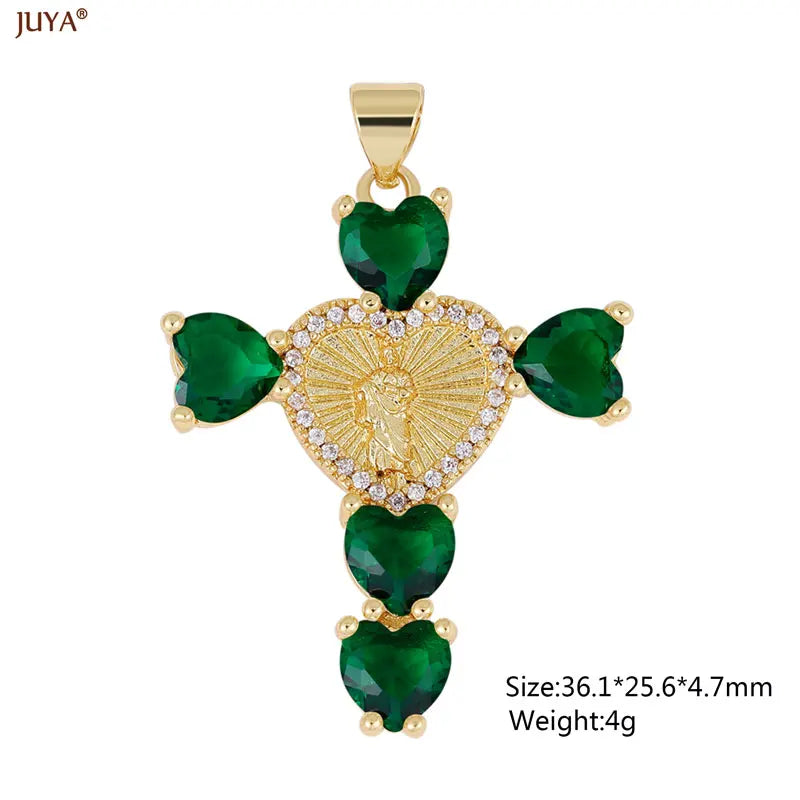 Luxury Natural Zircon Cross Talisman Charms 18k Gold Plated Pendants For Women Necklaces DIY Jewelry Making Accessories