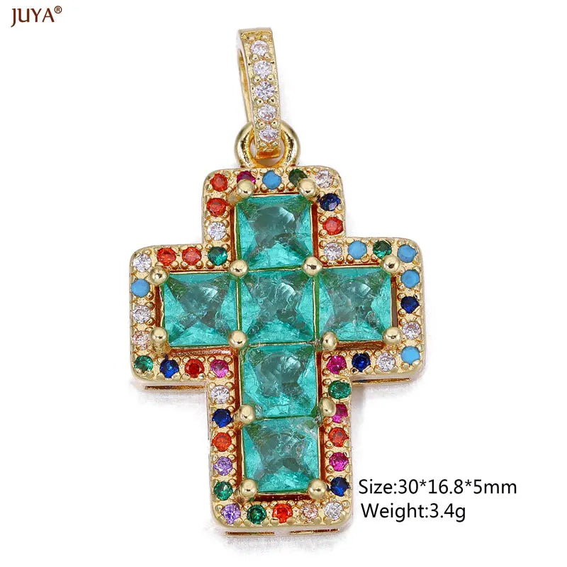 Luxury Natural Zircon Cross Talisman Charms 18k Gold Plated Pendants For Women Necklaces DIY Jewelry Making Accessories