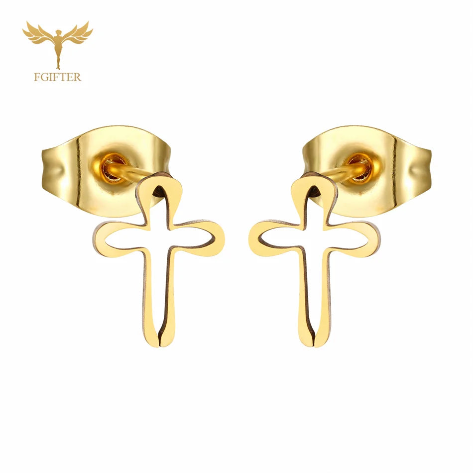 12 Pairs Pack Stainless Steel Earrings Set Cross Jesus Ear Studs Piercing Jewelry Wholesale Christian Catholicism Accessories