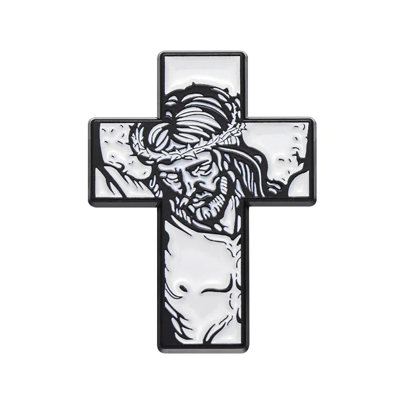 Christian Cross Enamel Pins Jesus Crown Of Thorns Brooches Backpack Clothes Shirt Lapel Badges Punk Gothic Bags Pin Accessories
