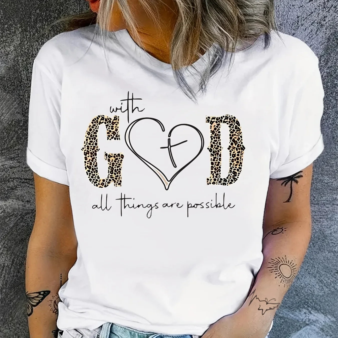 With God Print Women T Shirt Women's Clothing Female TopsTees Summer Short Sleeve Crew Neck Casual Top  Fashion Female Tops