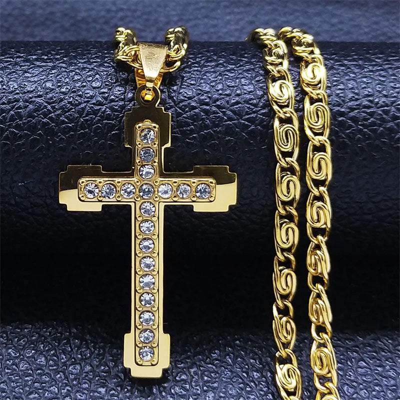 Cross Chain Necklace Pendant Stainless Steel Luxury Zircon Jewelry Neck Accessories Christian