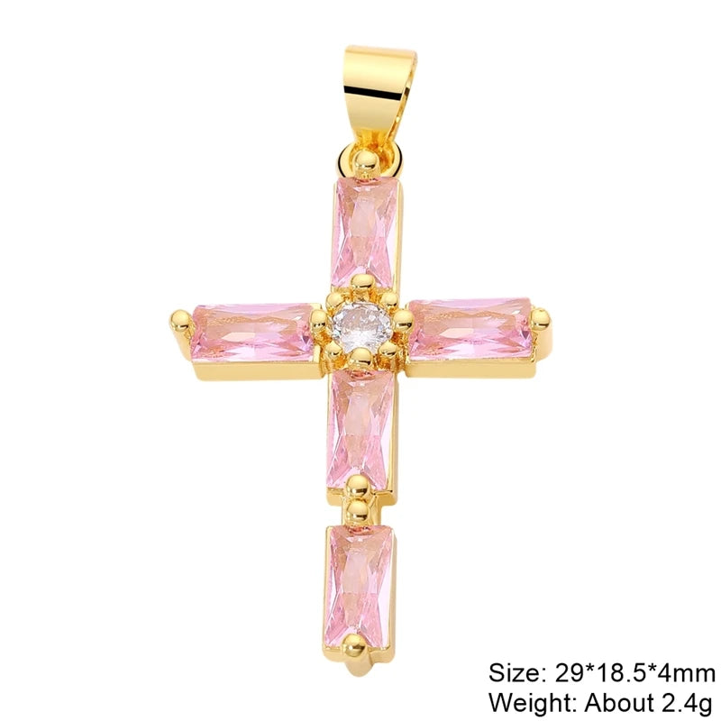 18K Real Gold Plated Enamel Cubic Zirconia Christian Cross Charms For DIY Religious Christmas Pendant Rosary Jewelry Making