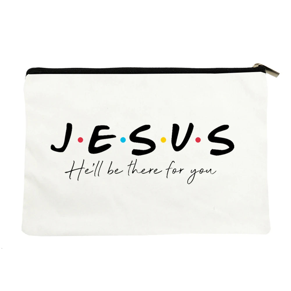 Jesus He Will Be There for You Make Up Organizer Canvas Cosmetic Bag for Women  Pencil Pouch Bag Christian Holiday Female Gifts