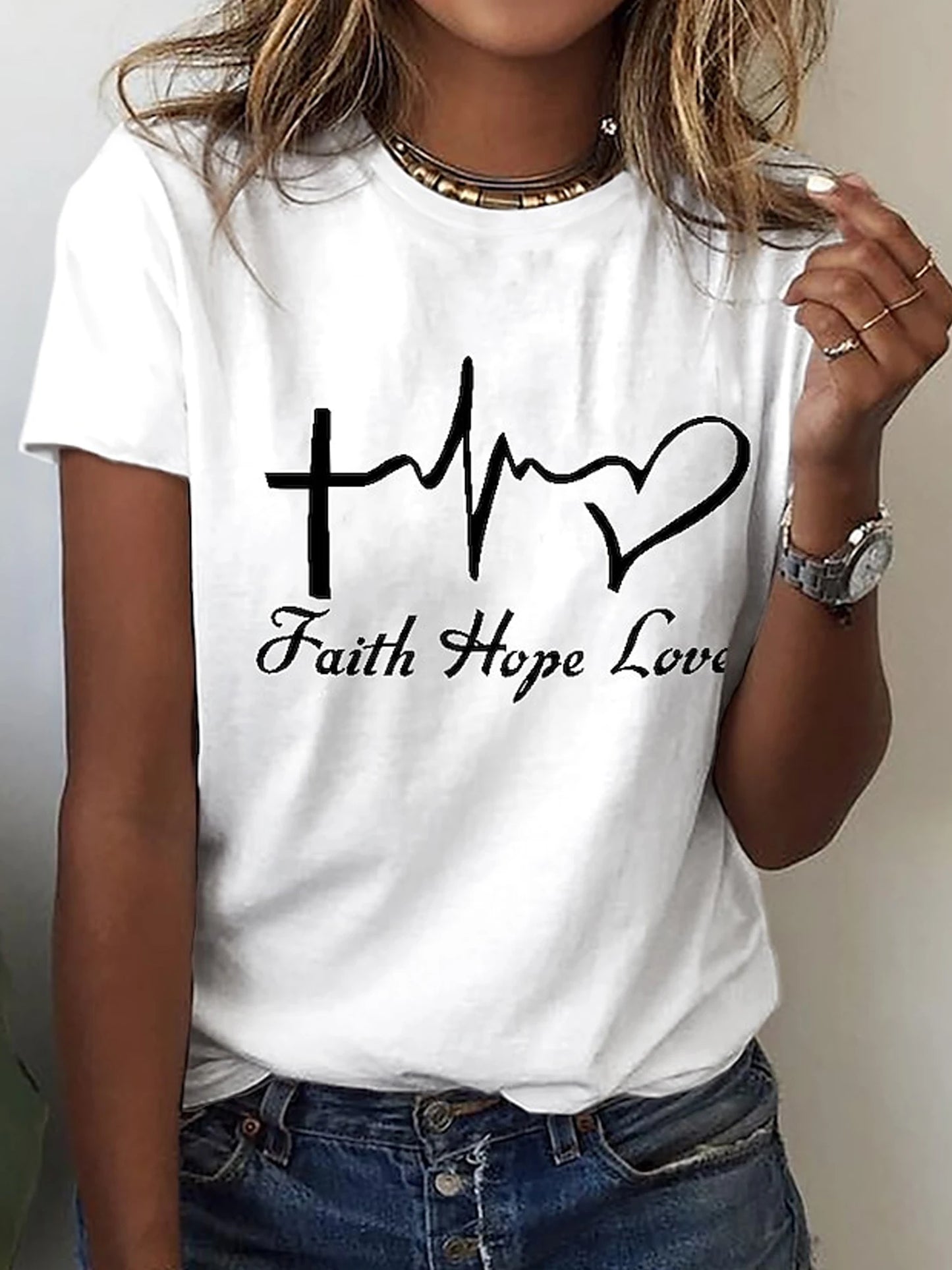 Letter Print T-shirt, Casual Crew Neck Short Sleeve Top for Spring & Summer, Women's Clothing