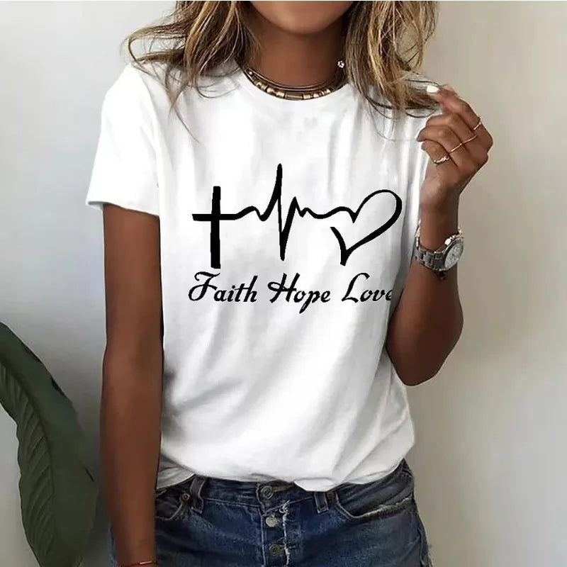 2025 Summer New Retro Women's T-shirt Red Heart Fashion 3D Printing Short-sleeved Casual Street Sports O Collar Ladies Shirt