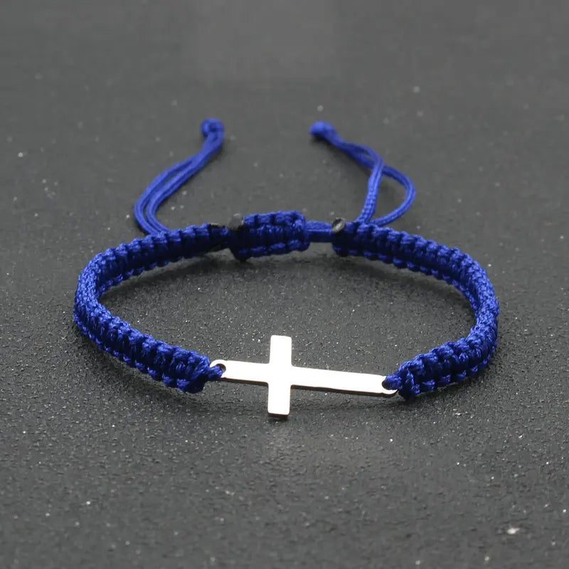 Simple Cross Black White Braided Rope Couple Bracelets Silver Color Adjustable Bracelet Christian Jewelry