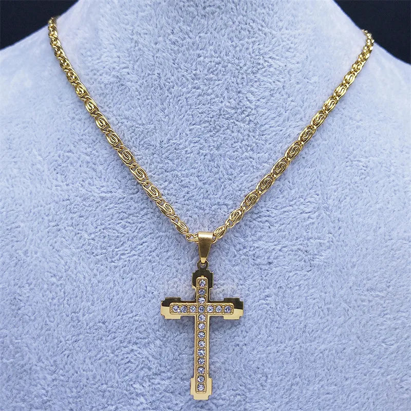 Cross Chain Necklace Pendant Stainless Steel Luxury Zircon Jewelry Neck Accessories Christian