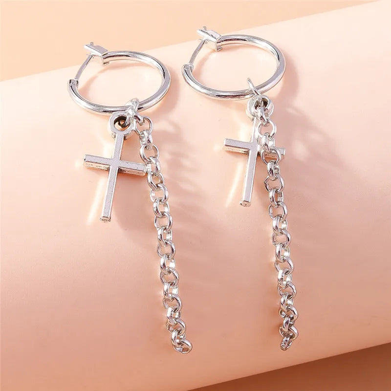 Fashion Zircon Crystal Cross Earrings for Women Men Gothic Punk Hip Hop Jesus Crucifix Dangle Earring Christian Party Jewelry
