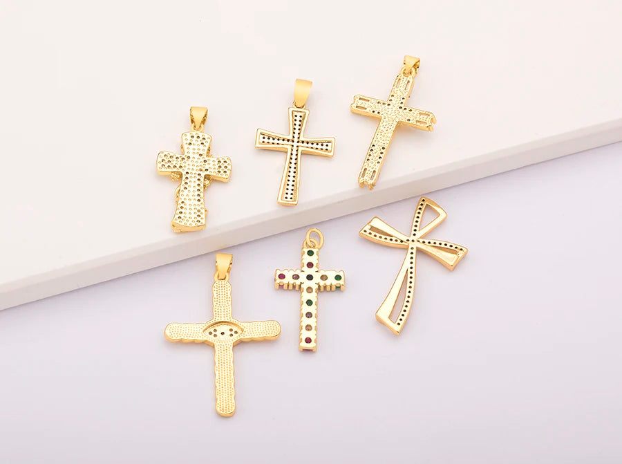 New Retro Christian Jesus Cross Pendant DIY Necklace For Women Copper Shiny Zircon Charms Jewelry Making Supplies Accessories