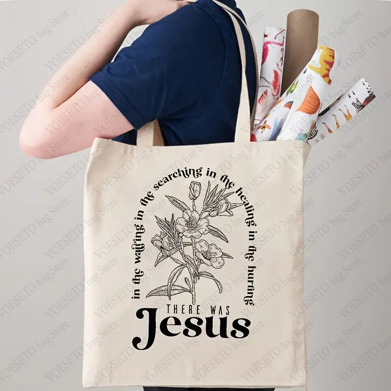Good News Jesus Saves Pattern Canvas Shoulder Tote Bags Casual Shopping Tote Christ Religion Christian Faith Shopper HandBag