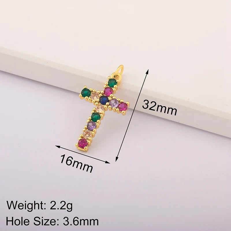 New Retro Christian Jesus Cross Pendant DIY Necklace For Women Copper Shiny Zircon Charms Jewelry Making Supplies Accessories