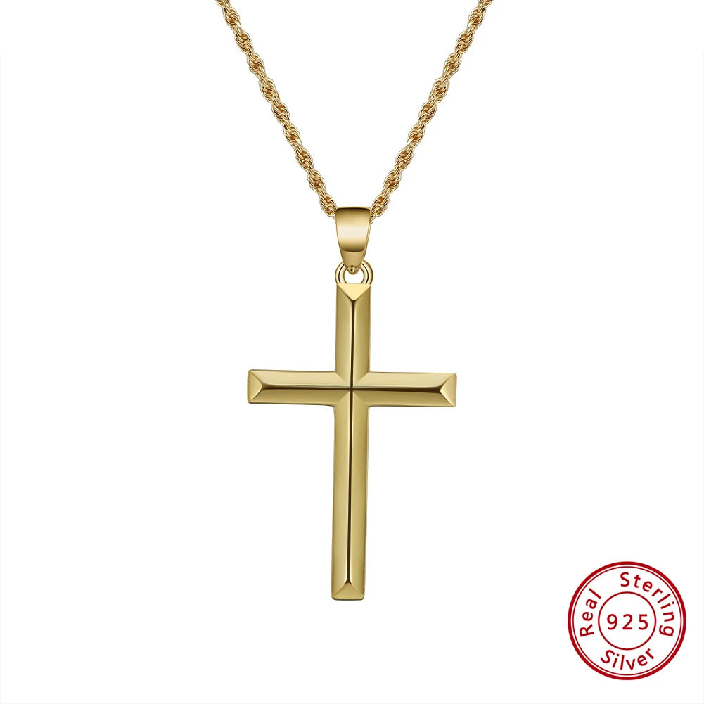 925 Sterling Silver Simple Cross Pendant for Women Men Pure Silver Fashion Christian Religious Jewelry Chain Gift SNMN01