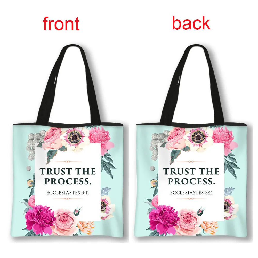Christian Bible Verse Print Handbag God He Will Sustain You Lady Shopping Fashion Shoulder Bag Girl Travel Tote Bag Gift