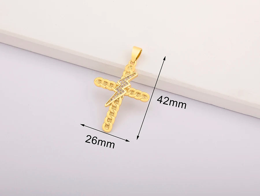 New Retro Christian Jesus Cross Pendant DIY Necklace For Women Copper Shiny Zircon Charms Jewelry Making Supplies Accessories