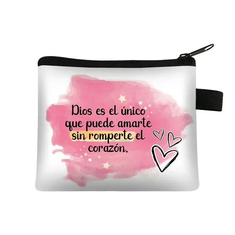 Bible Verse in Spanish Wallet Women Coin Purse Christian Gift Con Dios Todo Es Posible Money Bag Dios Es Amor Small Purses