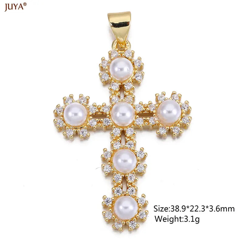 Luxury Natural Zircon Cross Talisman Charms 18k Gold Plated Pendants For Women Necklaces DIY Jewelry Making Accessories