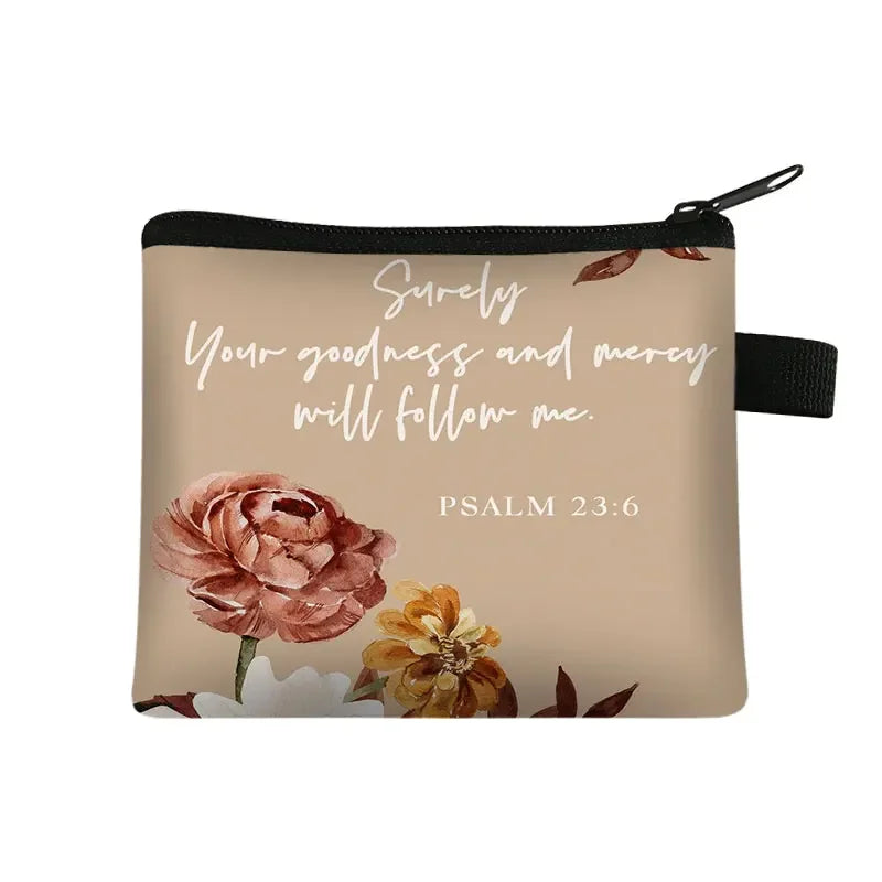 Christian Bible Verse Coin Purse Women Wallet The Lord Sustains Me Money Bag Small Handbag Floral Purses ID Credit Card Holder