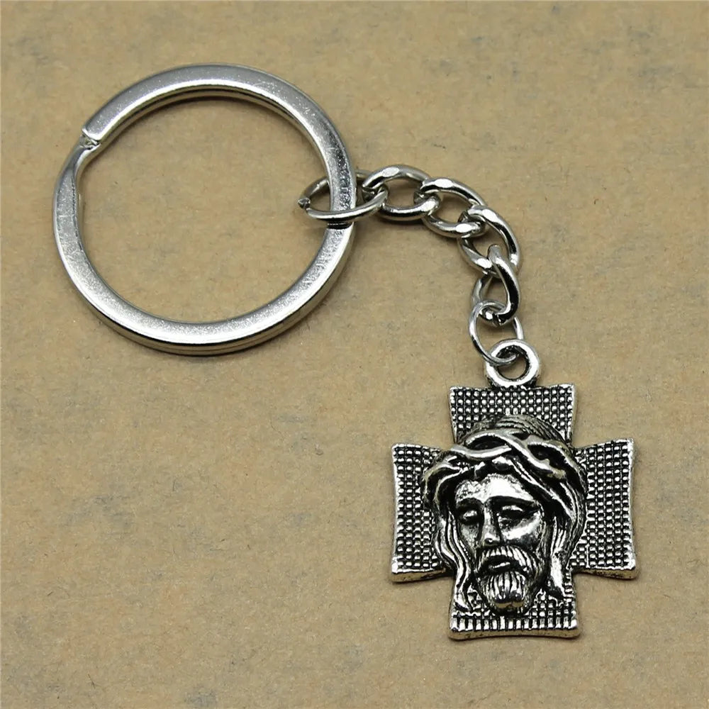 1 Piece Vintage Jesus Christianity Accessory Car Keychain Cross Keychain Handmade DIY Jewelry Car Key Chain Ring Holder For Men