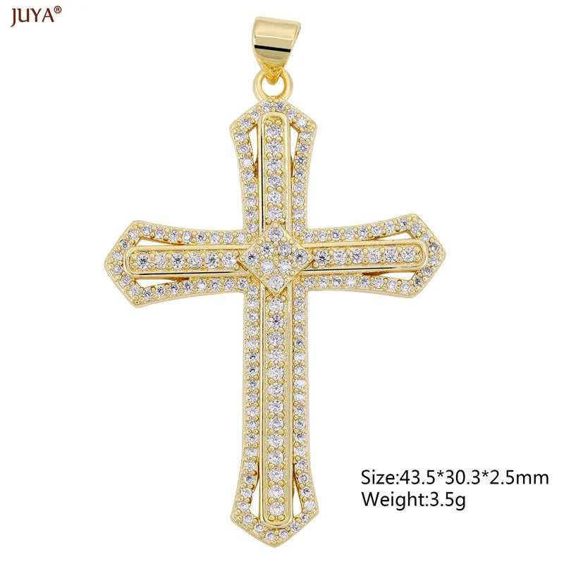 Luxury Natural Zircon Cross Talisman Charms 18k Gold Plated Pendants For Women Necklaces DIY Jewelry Making Accessories