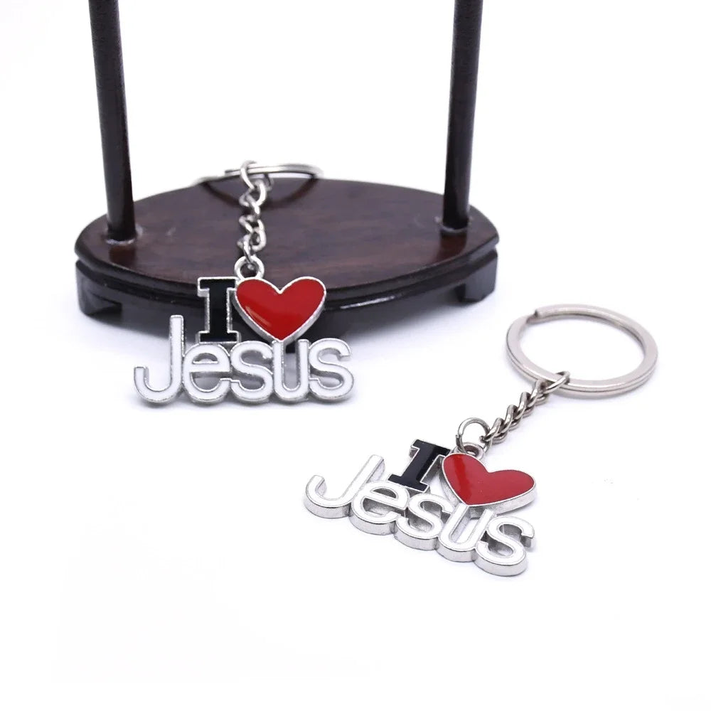 Creative "I Love Jesus "Letter Metal Keychain Charms Christian Religious Jesus Fish Sign Car Keyring Pendant Bag Ornaments
