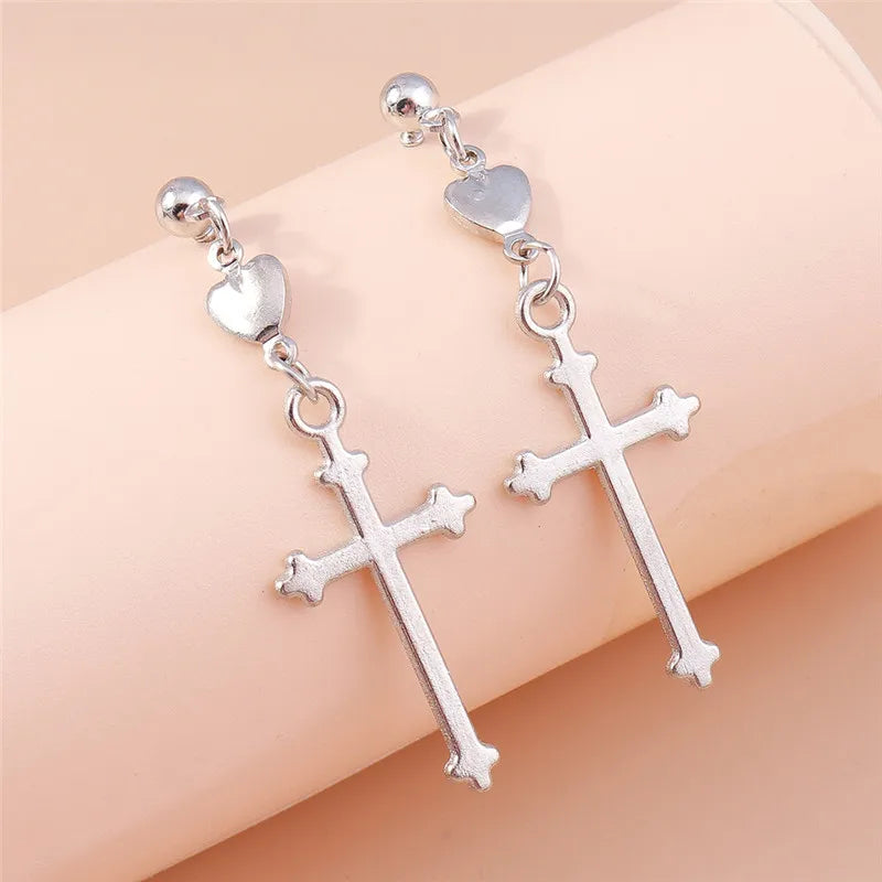 Fashion Zircon Crystal Cross Earrings for Women Men Gothic Punk Hip Hop Jesus Crucifix Dangle Earring Christian Party Jewelry