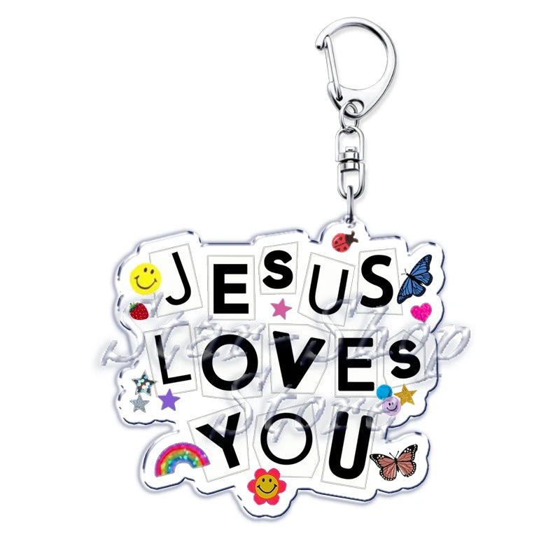 Jesus Loves You Letter Keychains Christian God Bible Quote Keyring for Accessories Bag Pendant Key Chain Jewelry Fans Lover Gift
