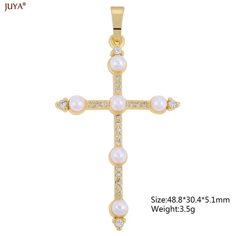Luxury Natural Zircon Cross Talisman Charms 18k Gold Plated Pendants For Women Necklaces DIY Jewelry Making Accessories