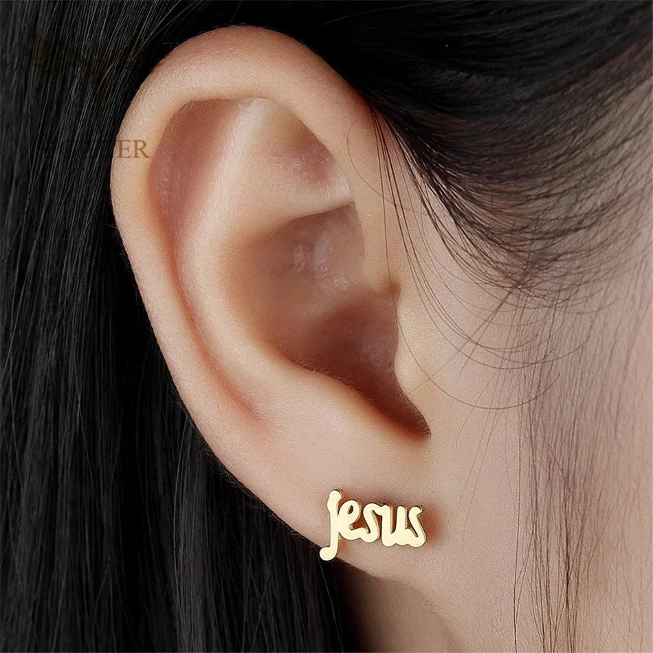 12 Pairs Pack Stainless Steel Earrings Set Cross Jesus Ear Studs Piercing Jewelry Wholesale Christian Catholicism Accessories
